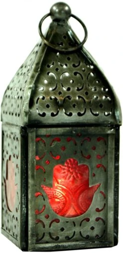 Orientalische Metall/Glas Laterne In Marrokanischem Design, Windlicht - 13x6x6 Cm -Laden Für Heimbeleuchtung 12 18dsc01151