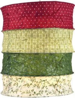 Runde Boho Papier Hängelampe, Lokta Papierlampenschirm Kailash, Handgeschöpftes Papier - Rot/grün - 35x28x28 Cm