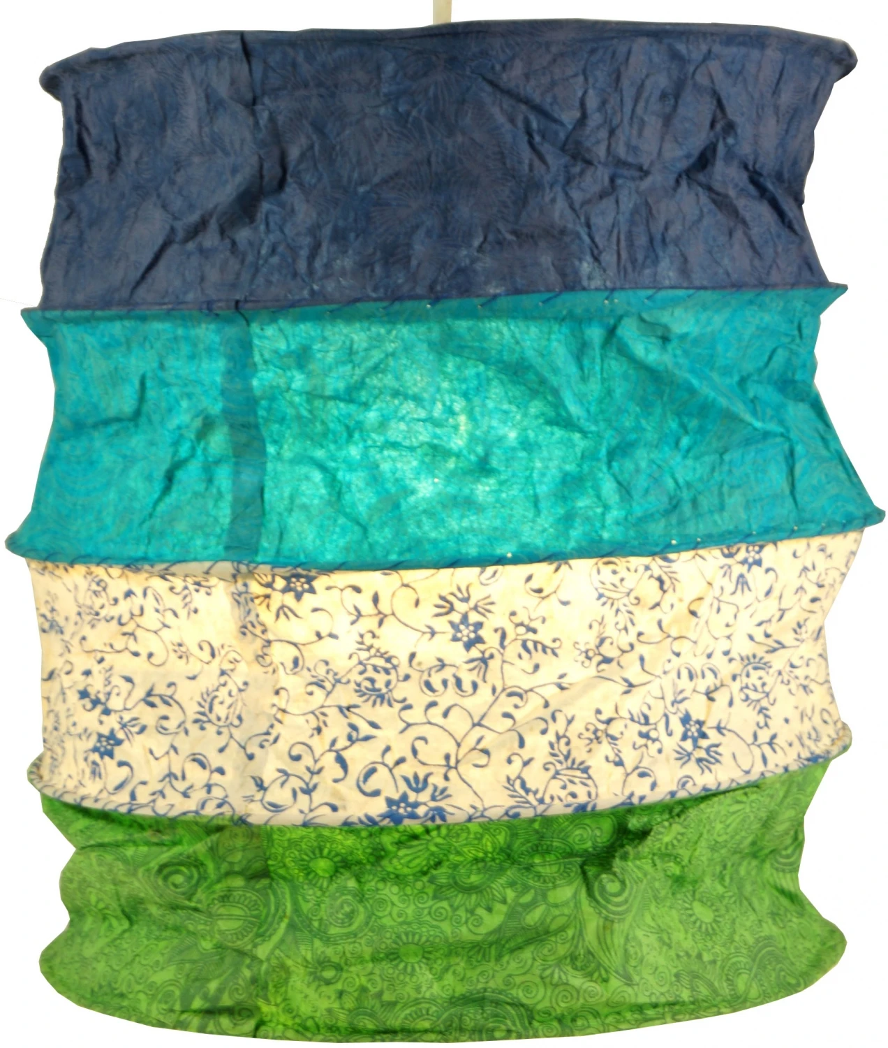 Runde Boho Papier Hängelampe, Lokta Papierlampenschirm Kailash, Handgeschöpftes Papier - Blau/grün - 35x28x28 Cm 3 Runde Boho Papier Hängelampe, Lokta Papierlampenschirm Kailash, Handgeschöpftes Papier - Blau/grün - 35x28x28 Cm