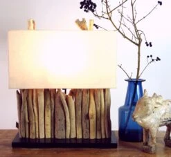 Tischleuchte / Tischlampe Okawango, In Bali Handgemachtes Unikat Aus Naturmaterial, Treibholz, Baumwolle - Modell Okawango - 40x35x16 Cm -Laden Für Heimbeleuchtung 2 18 dsc08215