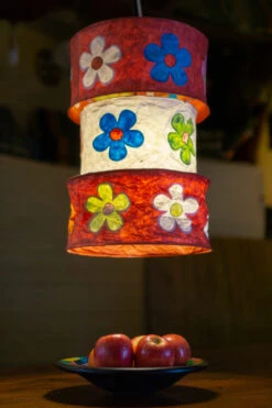 Runde Boho Papier Hängelampe, Lokta Papierlampenschirm Lhasa, Handgeschöpftes Papier - Rot - 42x28x28 Cm -Laden Für Heimbeleuchtung 2 21 18770 lampe