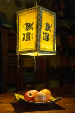 Lokta Papier Hänge Lampenschirm, Deckenleuchte Aus Handgeschöpftem Papier - Fisch Gelb - 28x18x18 Cm -Laden Für Heimbeleuchtung 2 21 37356