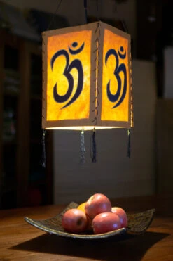 Lokta Papier Hänge Lampenschirm, Deckenleuchte Aus Handgeschöpftem Papier - Om Gelb - 28x18x18 Cm -Laden Für Heimbeleuchtung 2 21 37358 lampe