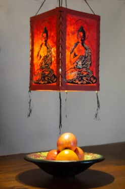 Lokta Papier Hänge Lampenschirm, Deckenleuchte Aus Handgeschöpftem Papier - Buddha 1 Rot - 28x18x18 Cm -Laden Für Heimbeleuchtung 2 21 37363