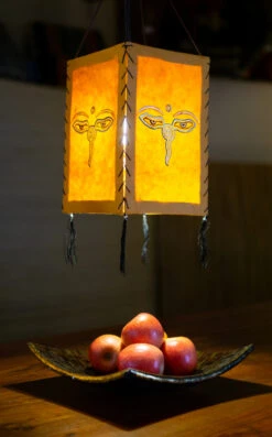 Lokta Papier Hänge Lampenschirm, Deckenleuchte Aus Handgeschöpftem Papier - Buddhas Augen Gelb - 28x18x18 Cm -Laden Für Heimbeleuchtung 2 21 37365 lampe