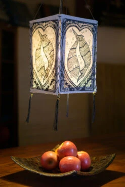 Lokta Papier Hänge Lampenschirm, Deckenleuchte Aus Handgeschöpftem Papier - Lucky Fish Weiß - 28x18x18 Cm -Laden Für Heimbeleuchtung 2 21 38180 lampe 2