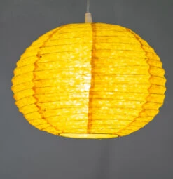Runder Lokta Papierlampenschirm, Boho Hängelampe Coronada Ø 30 Cm - Gelb