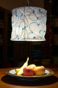 Runde Papier Hängelampe, Lokta Papierlampenschirm Annapurna, Handgeschöpftes Papier - Weiß/bestickt - 25x28x28 Cm Ø28 Cm -Laden Für Heimbeleuchtung 23315