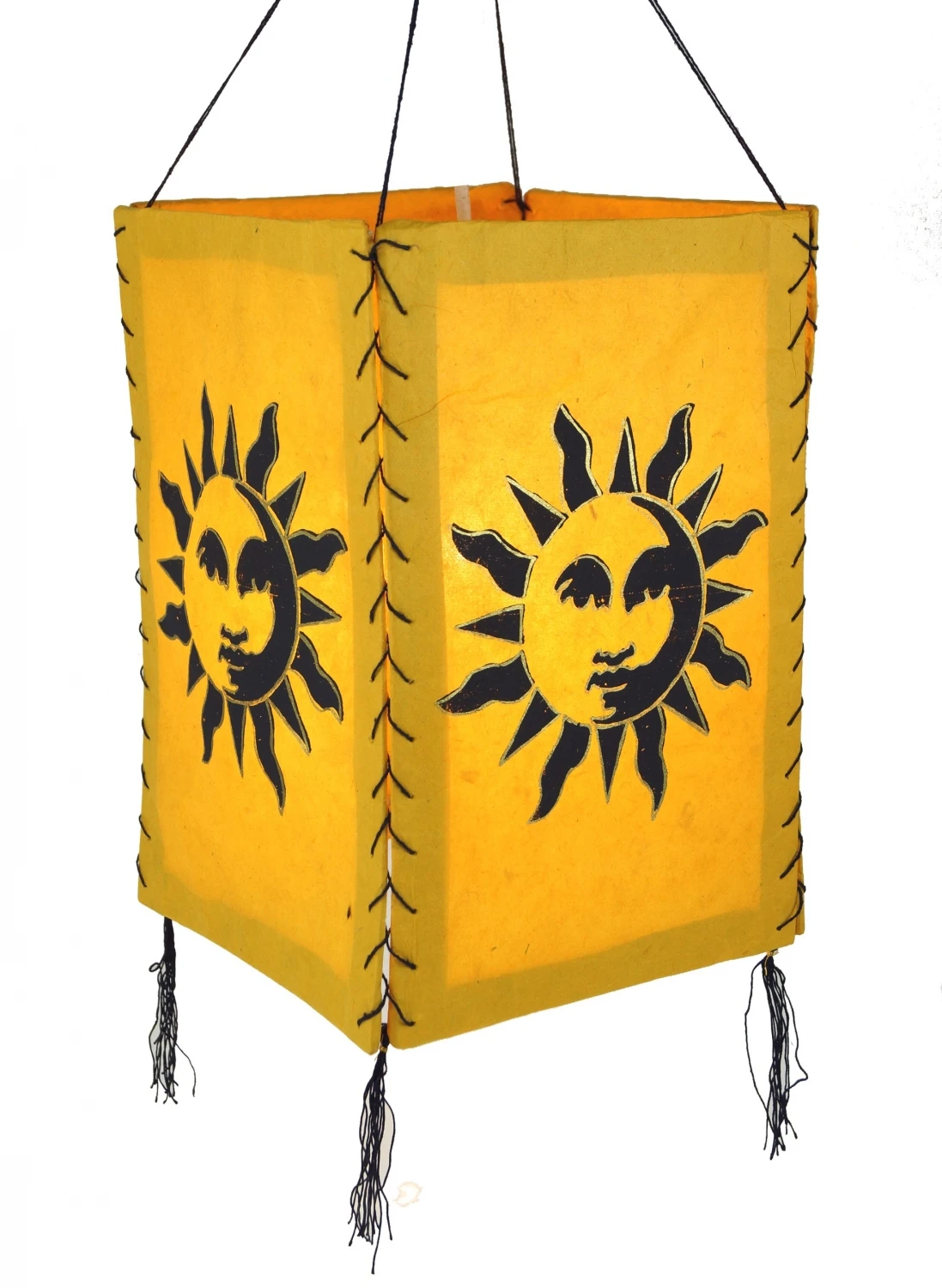 Lokta Papier Hänge Lampenschirm, Deckenleuchte Aus Handgeschöpftem Papier - Sonne 1 Gelb - 28x18x18 Cm 4 Lokta Papier Hänge Lampenschirm, Deckenleuchte Aus Handgeschöpftem Papier - Sonne 1 Gelb - 28x18x18 Cm – Bild 2