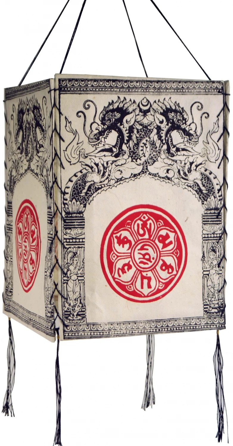 Lokta Papier Hänge Lampenschirm, Deckenleuchte Aus Handgeschöpftem Papier - Drachen Mandala Weiß - 28x18x18 Cm 4 Lokta Papier Hänge Lampenschirm, Deckenleuchte Aus Handgeschöpftem Papier - Drachen Mandala Weiß - 28x18x18 Cm – Bild 2