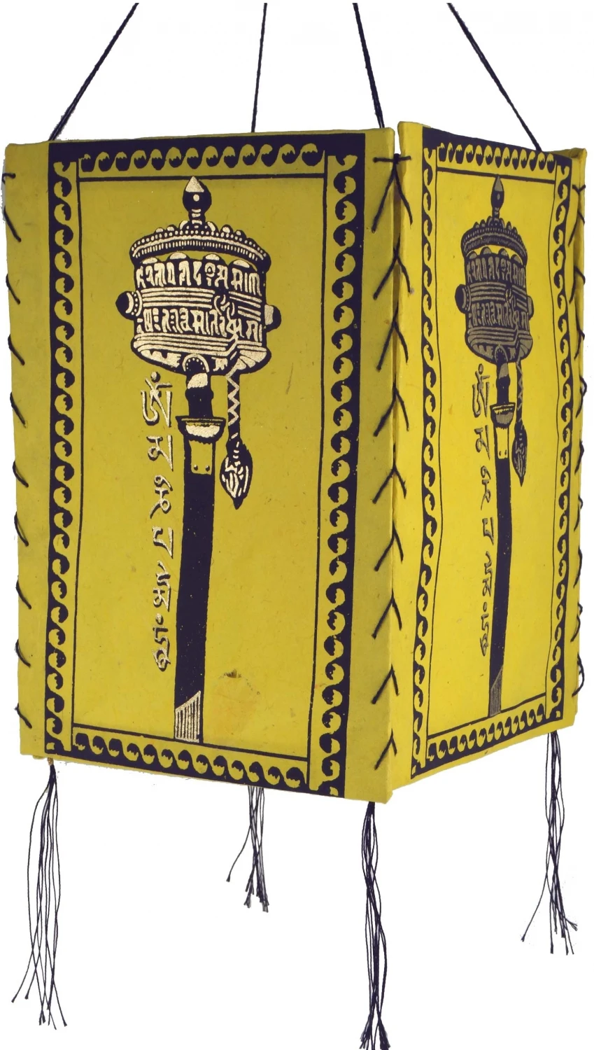 Lokta Papier Hänge Lampenschirm, Deckenleuchte Aus Handgeschöpftem Papier, Gebetsmühle - Gelb - 28x18x18 Cm 4 Lokta Papier Hänge Lampenschirm, Deckenleuchte Aus Handgeschöpftem Papier, Gebetsmühle - Gelb - 28x18x18 Cm – Bild 2