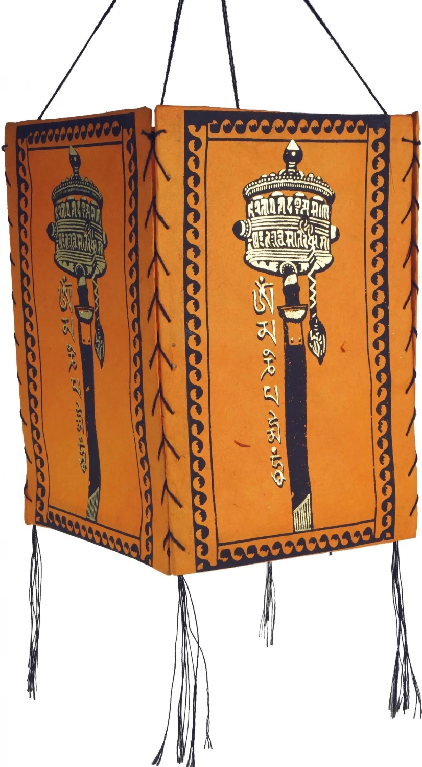 Lokta Papier Hänge Lampenschirm, Deckenleuchte Aus Handgeschöpftem Papier, Gebetsmühle - Orange - 28x18x18 Cm 4 Lokta Papier Hänge Lampenschirm, Deckenleuchte Aus Handgeschöpftem Papier, Gebetsmühle - Orange - 28x18x18 Cm – Bild 2