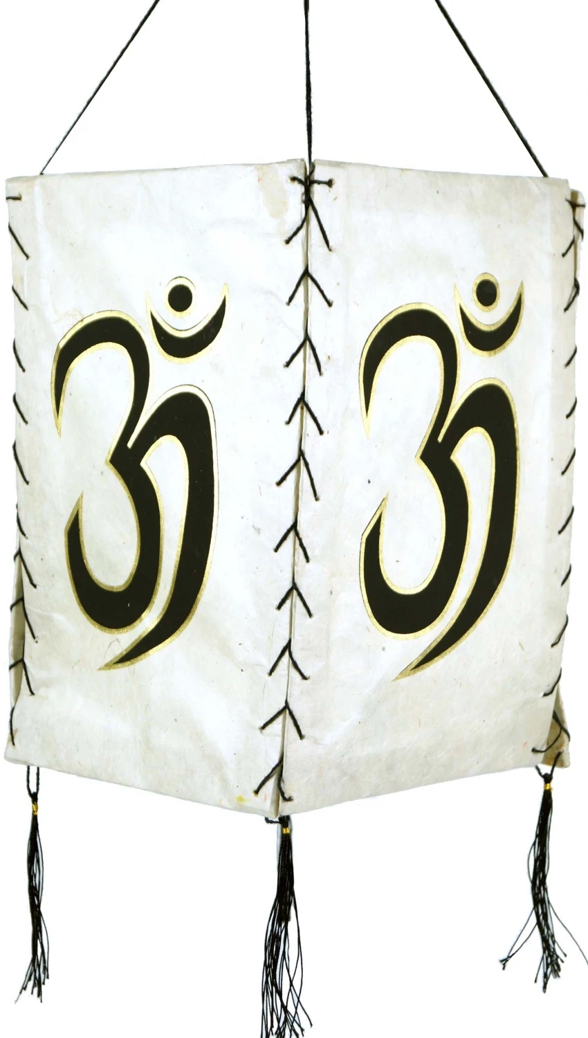 Lokta Papier Hänge Lampenschirm, Deckenleuchte Aus Handgeschöpftem Papier - Om Weiß - 28x18x18 Cm 4 Lokta Papier Hänge Lampenschirm, Deckenleuchte Aus Handgeschöpftem Papier - Om Weiß - 28x18x18 Cm – Bild 2