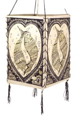 Lokta Papier Hänge Lampenschirm, Deckenleuchte Aus Handgeschöpftem Papier - Lucky Fish Weiß - 28x18x18 Cm -Laden Für Heimbeleuchtung 3 18dsc02483