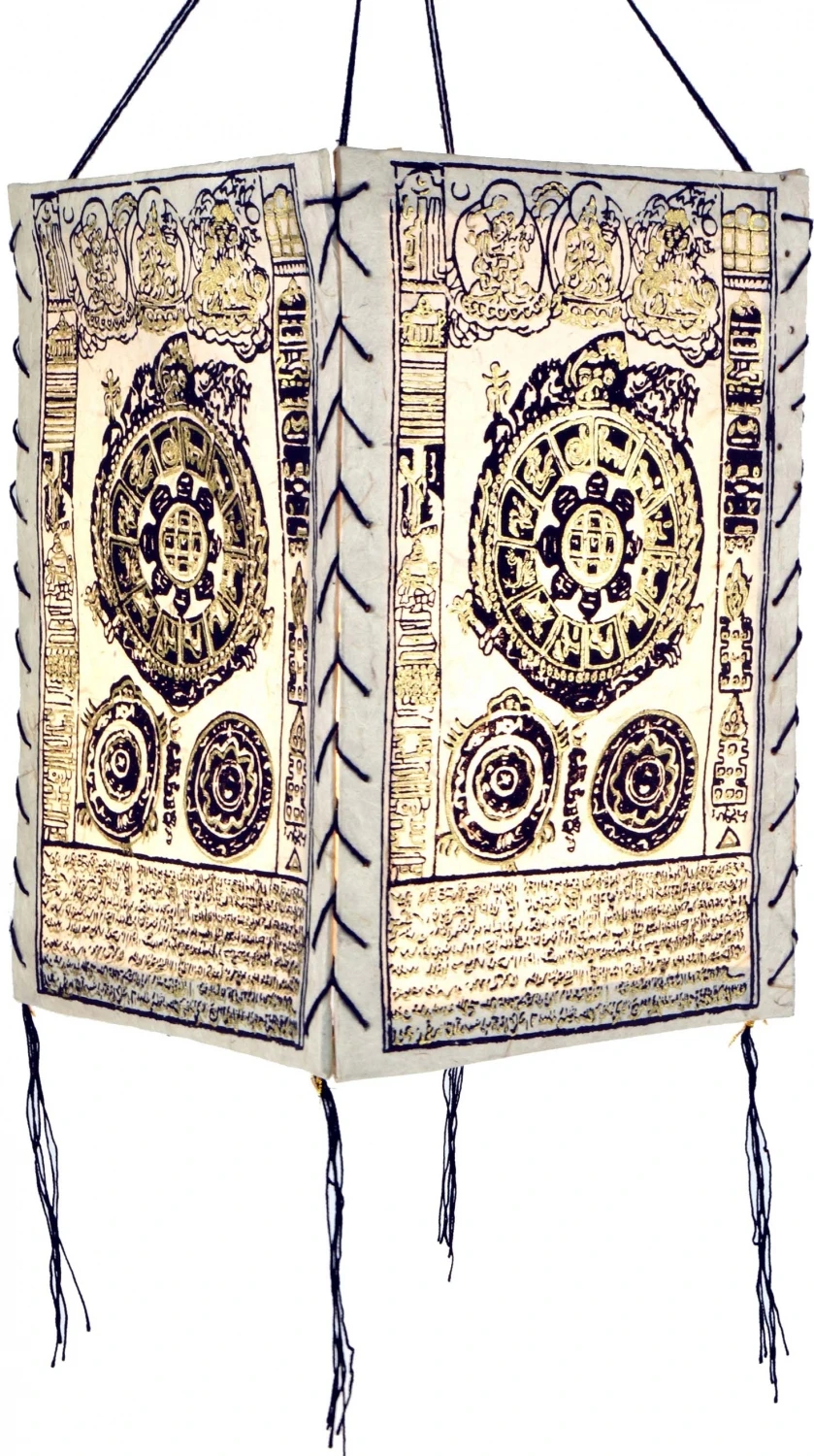 Lokta Papier Hänge Lampenschirm, Deckenleuchte Aus Handgeschöpftem Papier - Mandala Weiß - 28x18x18 Cm 4 Lokta Papier Hänge Lampenschirm, Deckenleuchte Aus Handgeschöpftem Papier - Mandala Weiß - 28x18x18 Cm – Bild 2