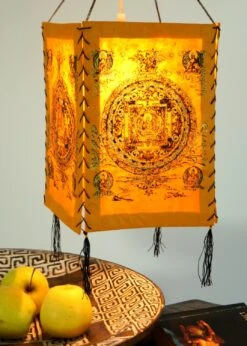 Lokta Papier Hänge Lampenschirm, Deckenleuchte Aus Handgeschöpftem Papier - Buddha Mandala Orange - 28x18x18 Cm -Laden Für Heimbeleuchtung 3 18dsc09492
