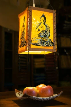 Lokta Papier Hänge Lampenschirm, Deckenleuchte Aus Handgeschöpftem Papier - Buddha 1 Orange - 28x18x18 Cm -Laden Für Heimbeleuchtung 37349