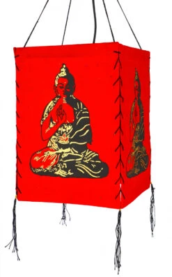 Lokta Papier Hänge Lampenschirm, Deckenleuchte Aus Handgeschöpftem Papier - Buddha 1 Rot - 28x18x18 Cm
