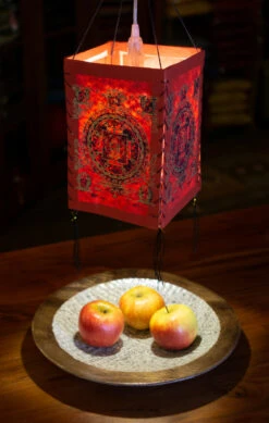 Lokta Papier Hänge Lampenschirm, Deckenleuchte Aus Handgeschöpftem Papier - Buddha Mandala Rot - 28x18x18 Cm -Laden Für Heimbeleuchtung 37820