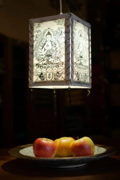 Lokta Papier Hänge Lampenschirm, Deckenleuchte Aus Handgeschöpftem Papier - Buddha 2 Weiß - 28x18x18 Cm -Laden Für Heimbeleuchtung 38181