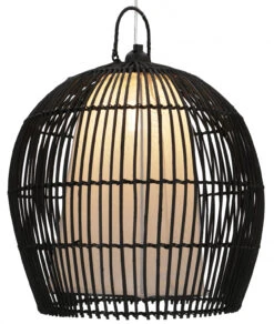 Deckenlampe / Deckenleuchte, In Bali Handgemacht Aus Naturmaterial, Rattan, Baumwolle - Modell Camilio Schwarz - 37x37x37 Cm
