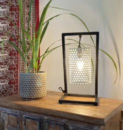 Tischlampe / Tischleuchte, Handgemacht Aus Metall Und Jute - Modell Anselm - 39x21x21 Cm