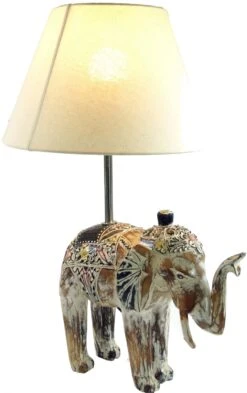 Tischlampe / Tischleuchte, In Bali Handgemacht Aus Naturmaterial - Modell Elefant - 55x38x30 Cm