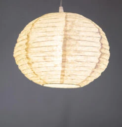 Runder Lokta Papierlampenschirm, Boho Hängelampe Coronada Ø 30 Cm - Natur/weiß
