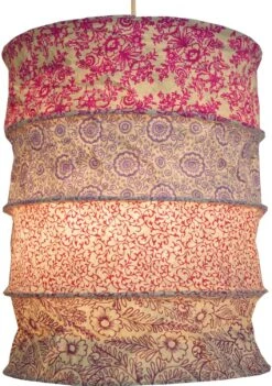 Runde Boho Papier Hängelampe, Lokta Papierlampenschirm Kailash, Handgeschöpftes Papier - Pink/lila - 35x28x28 Cm