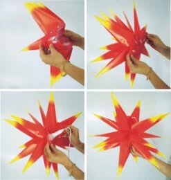 3D Außenstern Kaspar, Weihnachtsstern, Faltstern Mit 18 Spitzen Incl. 7 M Kabel &amp; LED Leuchtmittel - Ø 55 Cm Trafo Rot/weiß -Laden Für Heimbeleuchtung aufbau kasbar 3