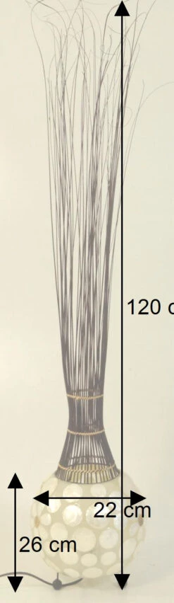 Stehlampe / Stehleuchte, In Bali Handgemacht Aus Naturmaterial, Capiz / Perlmutt - Modell Malediva - 120x22x22 Cm -Laden Für Heimbeleuchtung bemassung 18794