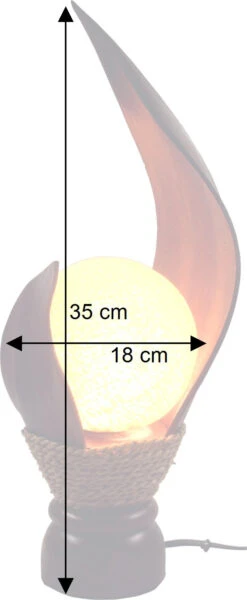 Palmenblatt Tischlampe / Tischleuchte, In Bali Handgemacht Aus Naturmaterial, Palmholz - Modell Livia - 35x18x18 Cm -Laden Für Heimbeleuchtung bemassung 20729