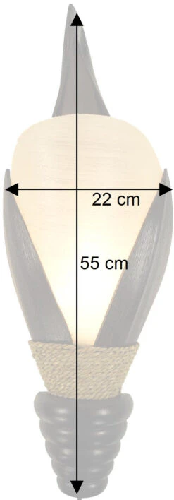 Palmenblatt Wandlampe / Wandleuchte, In Bali Handgefertigt Aus Naturmaterial, Palmholz - Modell Ibiza - 55x22x15 Cm -Laden Für Heimbeleuchtung bemassung 28124