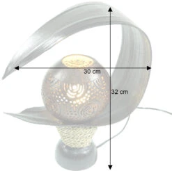 Palmenblatt Tischlampe / Tischleuchte, In Bali Handgemacht Aus Naturmaterial, Palmholz - Modell Palmera Carving - 32x30x16 Cm -Laden Für Heimbeleuchtung bemassung 31592