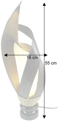 Palmenblatt Tischlampe / Tischleuchte, In Bali Handgemacht Aus Naturmaterial, Palmholz - Modell Palmera 11 - 55x16x16 Cm Ø16 Cm -Laden Für Heimbeleuchtung bemassung 31593