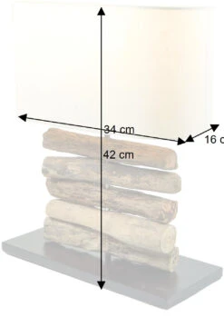 Tischlampe / Tischleuchte, In Bali Handgemachtes Unikat Aus Naturmaterial, Treibholz, Baumwolle - Modell Mukata - 42x34x16 Cm -Laden Für Heimbeleuchtung bemassung 35280