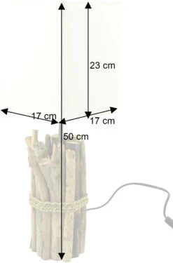 Tischlampe / Tischleuchte, In Bali Handgemachtes Unikat Aus Naturmaterial, Treibholz, Baumwolle - Modell Kuma - 50x17x17 Cm -Laden Für Heimbeleuchtung bemassung 35281