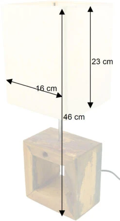 Tischleuchte / Tischlampe, Handgemacht In Bali, Recyceltes Holz, Baumwolle - Modell Nakita - 46x16x16 Cm -Laden Für Heimbeleuchtung bemassung 35282