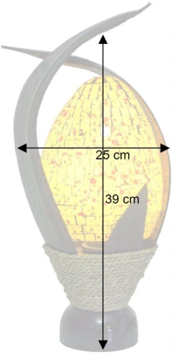Tischlampe / Tischleuchte, Handgemacht In Bali, Palmholz, Glasmosaik - Modell Tandori - 39x25x16 Cm -Laden Für Heimbeleuchtung bemassung 35363