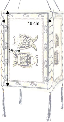 Lokta Papier Hänge Lampenschirm, Deckenleuchte Aus Handgeschöpftem Papier - Fisch Weiß - 28x18x18 Cm -Laden Für Heimbeleuchtung bemassung 38187