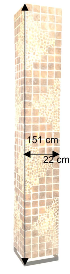 Stehlampe / Stehleuchte, In Bali Handgemacht Aus Naturmaterial, Capiz / Perlmutt - Modell Muna - 151x22x22 Cm -Laden Für Heimbeleuchtung bemassung 41732