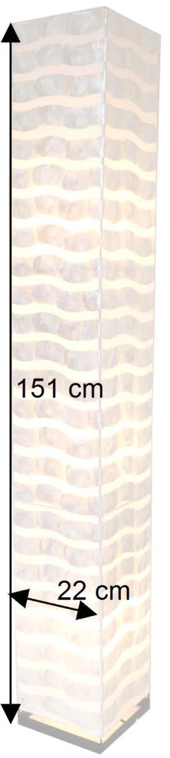 Stehlampe / Stehleuchte, In Bali Handgemacht Aus Naturmaterial, Capiz / Perlmutt - Modell Zebraleo - 151x22x22 Cm -Laden Für Heimbeleuchtung bemassung 41927