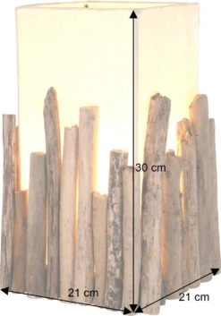 Tischleuchte / Tischlampe, In Bali Handgemachtes Unikat Aus Naturmaterial, Treibholz, Baumwolle - Modell Levante - 30x21x21 Cm -Laden Für Heimbeleuchtung bemassung 42757