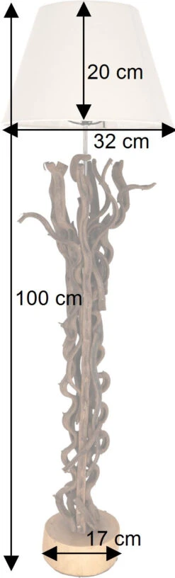 Stehlampe / Stehleuchte, In Bali Handgefertigt Aus Naturmaterial, Holz, Baumwolle - Modell Jade 100 - 100x32x32 Cm -Laden Für Heimbeleuchtung bemassung 42874