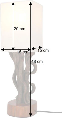 Tischleuchte / Tischlampe, In Bali Handgemachtes Unikat Aus Naturmaterial, Treibholz, Baumwolle - Modell Limes - 48x15x15 Cm -Laden Für Heimbeleuchtung bemassung 49990