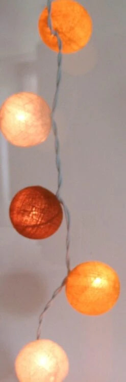 Stoff Ball Lichterkette, LED Kugel Lampion Lichterkette - Gelb/braun/weiß -Laden Für Heimbeleuchtung buerop8084005a