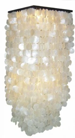 Deckenlampe / Deckenleuchte, Muschelleuchte Aus Hunderten Capiz, Perlmutt Plättchen - Modell Sabah Long - Weiß - 100x40x40 Cm