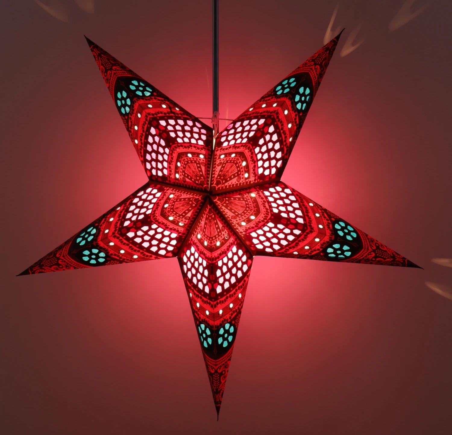 Faltbarer Advents Leucht Papierstern, Weihnachtsstern 60 Cm - Horus Rot/türkis 6 Faltbarer Advents Leucht Papierstern, Weihnachtsstern 60 Cm - Horus Rot/türkis – Bild 4