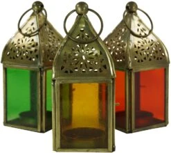 Glaslaterne, Windlicht, Teelichthalter Aus Messing In 6 Farben - 13x5,5x5,5 Cm