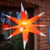 3D Batterie Außenstern Kaspar, Weihnachtsstern, Faltstern Mit 18 Spitzen Incl. 7m Kabel &amp; LED Leuchtmittel - Ø 55 Cm 4xAA Rot/weiß